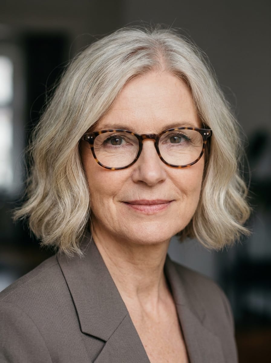 Feines Haar mit softem Bob und Brille - Frisur ab 60 mit Brille